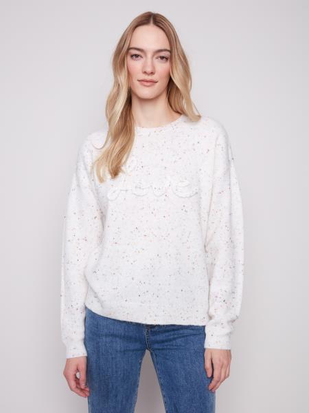 Charlie B Fall/Winter 2025-C2526X-413C-Crew Neck Braided Love Sweater-Ecru - The Coach Pyramids