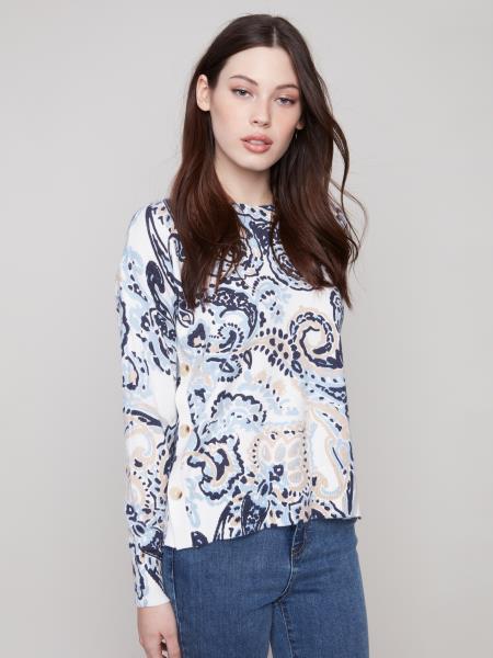 Charlie B Fall/Winter 2025-C2668PR-464A-Printed Sweater W/Side Buttons-Rococo - The Coach Pyramids