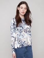 Charlie B Fall/Winter 2025-C2668PR-464A-Printed Sweater W/Side Buttons-Rococo - The Coach Pyramids
