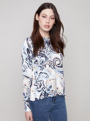 Charlie B Fall/Winter 2025-C2668PR-464A-Printed Sweater W/Side Buttons-Rococo - The Coach Pyramids