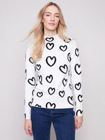 Charlie B Fall/Winter 2025-C2681-65B-Reversible Mock Neck Sweater-Hearts - The Coach Pyramids
