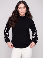 Charlie B Fall/Winter 2025-C2689R-736A-Mock Neck Sweater W/Embroidery-Black - The Coach Pyramids