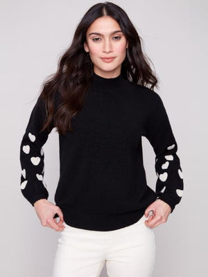 Charlie B Fall/Winter 2025-C2689R-736A-Mock Neck Sweater W/Embroidery-Black - The Coach Pyramids