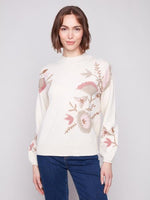 Charlie B Fall/Winter 2025-C2689R-974A-Mock Neck Sweater W/Placed Print-Natural - The Coach Pyramids