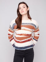 Charlie B Fall/Winter 2025-C2731R-427C-Patchwork Knit Drop Shoulder Sweater-Sepia - The Coach Pyramids