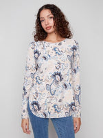 Charlie B Fall/Winter 2025-C2818P-464A-Printed Rounded Hem Sweater-Blush - The Coach Pyramids