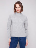 Charlie B Fall/Winter 2025-C2838-444C-Placed Jacquard Mock Neck Sweater-LT Grey - The Coach Pyramids