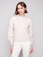 Charlie B Fall/Winter 2025-C2850E-974A-Crew Neck Sweater W/Embroidery Details-Oat - The Coach Pyramids