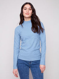 Charlie B Fall/Winter 2025-C2861-464A-Mock Neck Textured Sweater-Oxford - The Coach Pyramids