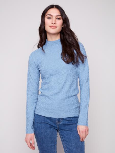 Charlie B Fall/Winter 2025-C2861-464A-Mock Neck Textured Sweater-Oxford - The Coach Pyramids