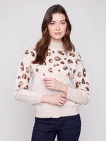 Charlie B Fall/Winter 2025-C2890-018C-Mock Neck Sweater W/Animal Sequins Detail-Oat - The Coach Pyramids