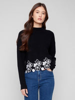 Charlie B Fall/Winter 2025-C2898-368C-Mock Neck Sweater W/Lace-Black - The Coach Pyramids