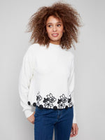Charlie B Fall/Winter 2025-C2898-368C-Mock Neck Sweater W/Lace-Ecru - The Coach Pyramids