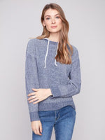 Charlie B Fall/Winter 2025-C2908-366B-Hoodie Sweater W/Center Front Cables Detail-Denim - The Coach Pyramids