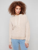 Charlie B Fall/Winter 2025-C2908-366B-Hoodie Sweater W/Center Front Cables Detail-Sesame - The Coach Pyramids
