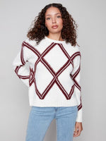 Charlie B Fall/Winter 2025-C2915-406C-Crew Neck Intarsia Sweater-Cabernet - The Coach Pyramids