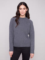 Charlie B Fall/Winter 2025-C2918-444C-Raglan Sleeves Sweater W/Faux Leather Detail At Armhole-Charcoal - The Coach Pyramids