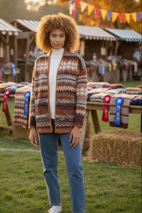 Charlie B-C2934RP-P382-Long Space Dye Cardigan W/Side Pockets-Raisin - The Coach Pyramids