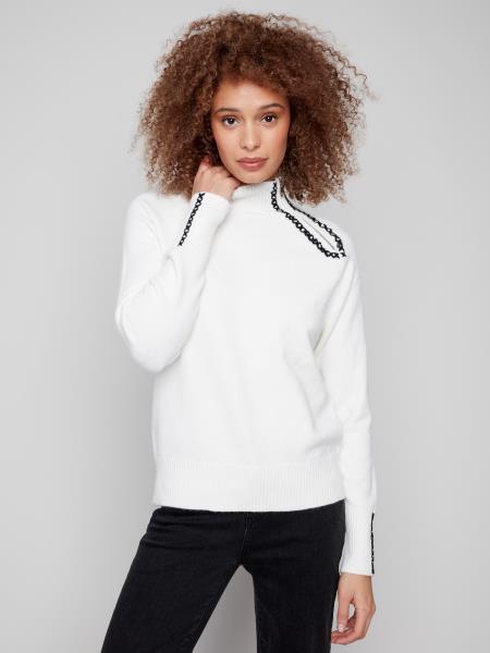 Charlie B Fall/Winter 2025-C2938E-736A-Super Plush Sweater W/Zip Detail-Ecru - The Coach Pyramids