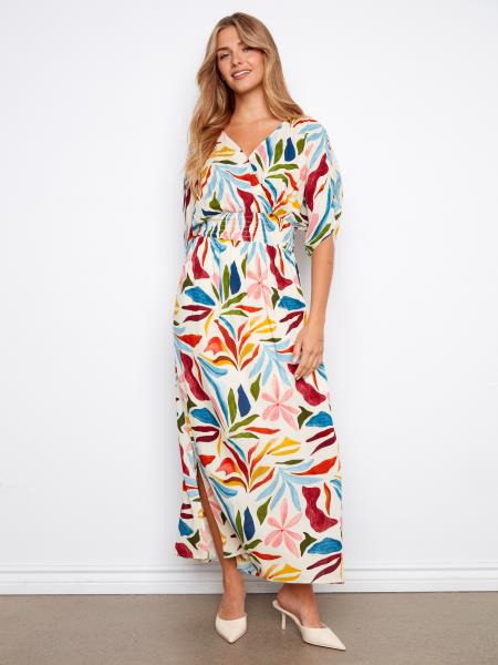 Charlie B-C3201RP-P097-Printed S/S Maxi Fake Wrap Dress-Solstice - The Coach Pyramids