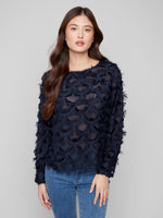 Charlie B Fall/Winter 2025-C4630-342C-Fancy Chiffon Blouse-Navy - The Coach Pyramids