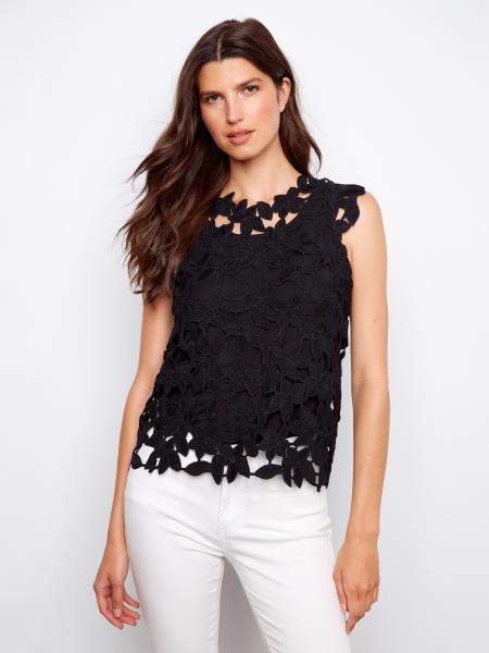 Charlie B-C4689-001-Cap Sleeve Floral Crochet-Black - The Coach Pyramids