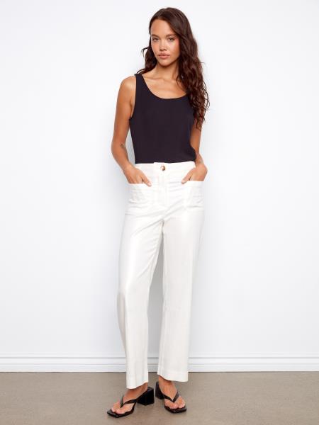 Charlie B-C5462RF-249-Foiled Wide Leg Pant W/Patch Pockets-Champagne - The Coach Pyramids