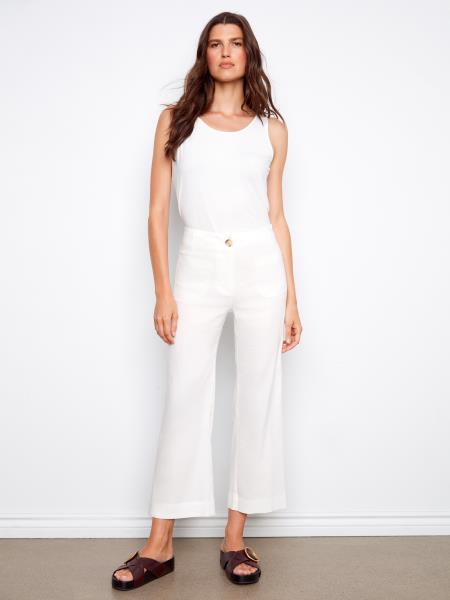 Charlie B-C5462RR-002-Wide Leg Pant W/Patch Pockets-White - The Coach Pyramids