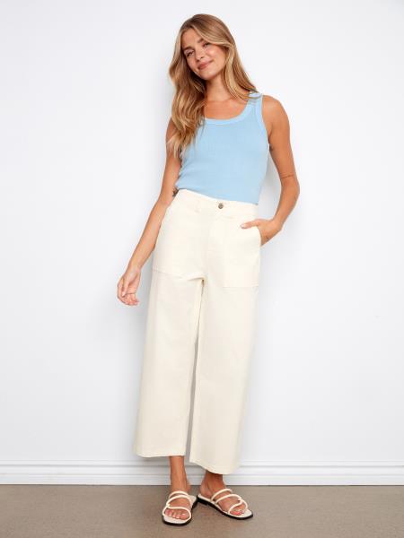 Charlie B-C5636R-100-Smooth Twill Narrow Leg Pants W/Patch Pockets-Natural - The Coach Pyramids