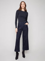 Charlie B Fall/Winter 2025-C5660-437C- Cropped Wide Leg Denim Pants W/Rectangular Patch Pockets-Deep Blue - The Coach Pyramids