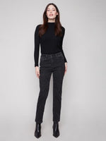 Charlie B Fall/Winter 2025-C5676-551A-Straight Leg Stretch Denim Pants W/Allover Tonal Embroidery-Charcoal - The Coach Pyramids