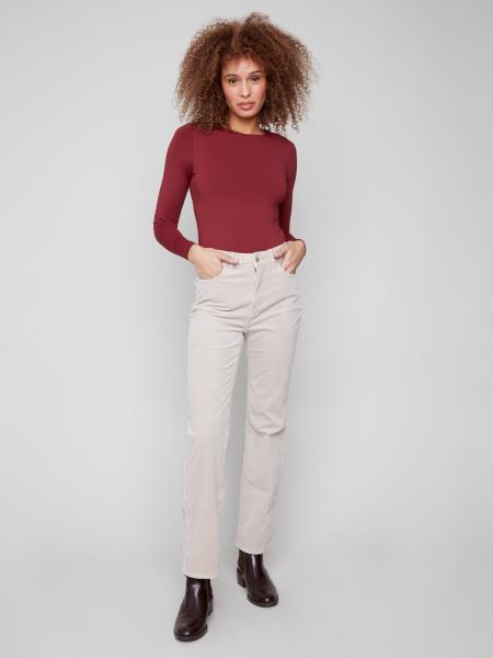 Charlie B Fall/Winter 2025-C5684-660B-Straight Leg Corduroy Pants-Oat