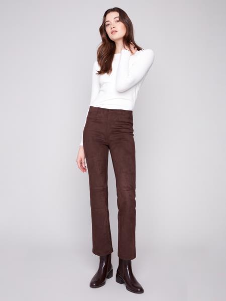 Charlie B Fall/Winter 2025-C5685-361C-Faux Suede Pull On Pants-Mocha - The Coach Pyramids