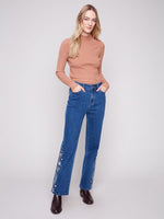 Charlie B Fall/Winter 2025-C5694-431A-Paisley Embroidered Straight Leg Denim Pants-Indigo - The Coach Pyramids