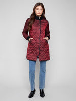 Charlie B Fall/Winter 2025-C6253RR-135B-Long Quilted Puffer Jacket-Cabernet - The Coach Pyramids