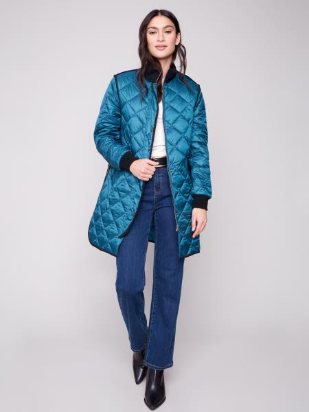 Charlie B Fall/Winter 2025-C6253RR-135B-Long Quilted Puffer Jacket-Evergreen - The Coach Pyramids