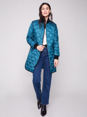 Charlie B Fall/Winter 2025-C6253RR-135B-Long Quilted Puffer Jacket-Evergreen - The Coach Pyramids