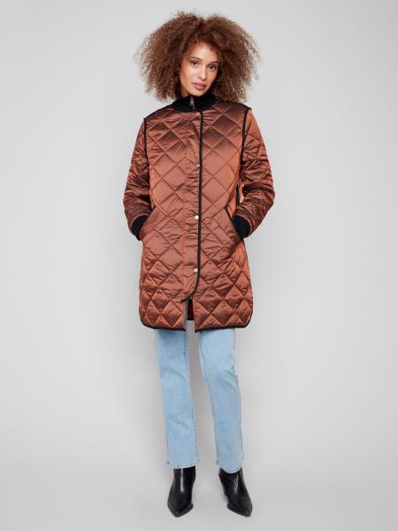 Charlie B Fall/Winter 2025-C6253RR-135B-Long Quilted Puffer Jacket-Sepia - The Coach Pyramids