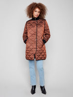 Charlie B Fall/Winter 2025-C6253RR-135B-Long Quilted Puffer Jacket-Sepia - The Coach Pyramids