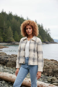 Charlie B-C6330RR-P362-Eyelash Yarn Jacquard Short Jacket-Oatmeal - The Coach Pyramids