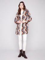 Charlie B Fall/Winter 2025-C6346R-642B-Crochet Design Long Coat W/Button Closure-Sepia - The Coach Pyramids