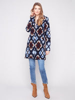 Charlie B Fall/Winter 2025-C6346R-642B-Crochet Design Long Coat W/Button Closure-Twilight - The Coach Pyramids