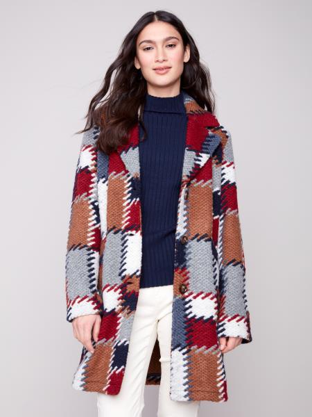 Charlie B Fall/Winter 2025-C6346R-642B-Crochet Design Long Coat W/Button Closure-Palette - The Coach Pyramids