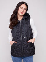 Charlie B Fall/Winter 2025-C6364-388B-Star Quilted Short Vest-Black