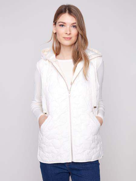 Charlie B Fall/Winter 2025-C6364-388B-Star Quilted Short Vest-Ecru