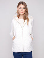 Charlie B Fall/Winter 2025-C6364-388B-Star Quilted Short Vest-Ecru