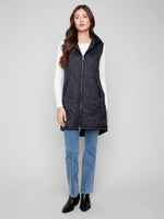 Charlie B Fall/Winter 2025-C6365-135B-Pearlized Long Vest-Black