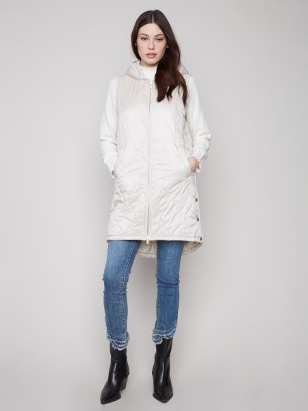 Charlie B Fall/Winter 2025-C6365-135B-Pearlized Long Vest-Champagne - The Coach Pyramids