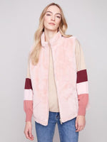 Charlie B Fall/Winter 2025-C6374-388B-Solid Reversible Quilted Faux Fur Nylon Vest-Ballet