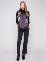 Charlie B Fall/Winter 2025-C6374P-666A-Printed Reversible Quilted Faux Fur Nylon Vest-Black - The Coach Pyramids